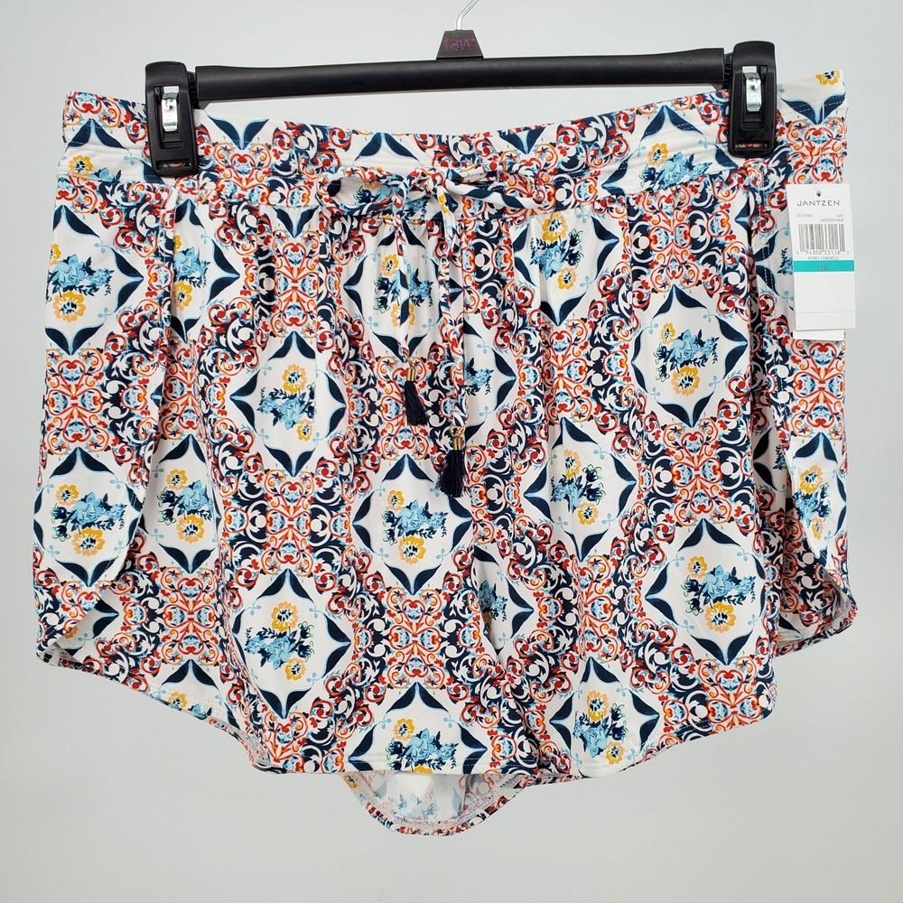 Jantzen Beach Cover Up Shorts Womens 16 Patterned Multi Ceramic Elastic Waist‎